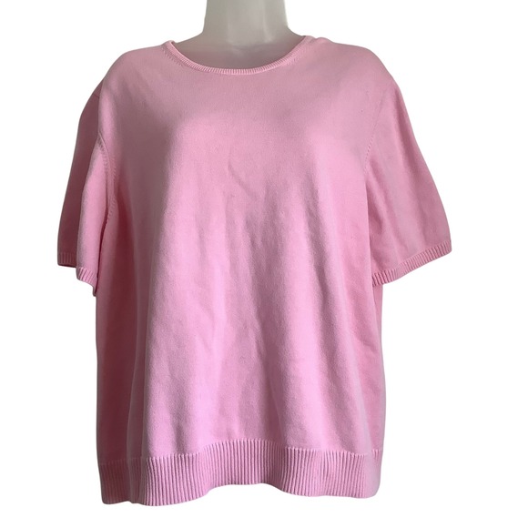 Lands' End Sweaters - Lands End Womens 3X Pink Supima Cotton Short Sleeve Crew Neck Knit Sweater Top